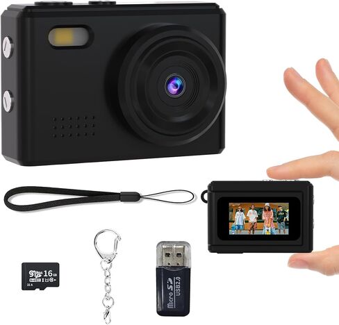 Mini Keychain Camera, 1080P HD Video Recorder with 16GB SD Card, Retro Tiny Digital Camera with 12MP 0.96'' Screen, Vintage Small Camera for Kids, Teens, and Beginners (Rose Gold) in Kuwait