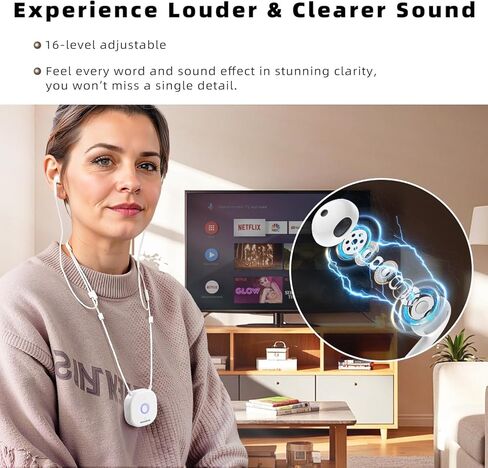 سماعات رأس Holdsound TV لاسلكية لكبار السن، سماعات رأس لاسلكية بشريط حول الرقبة للتلفزيون مع جهاز إرسال USB، وقت تشغيل 15 ساعة، بدون تأخير صوت، حجم محسن، كريمي in Saudi Arabia