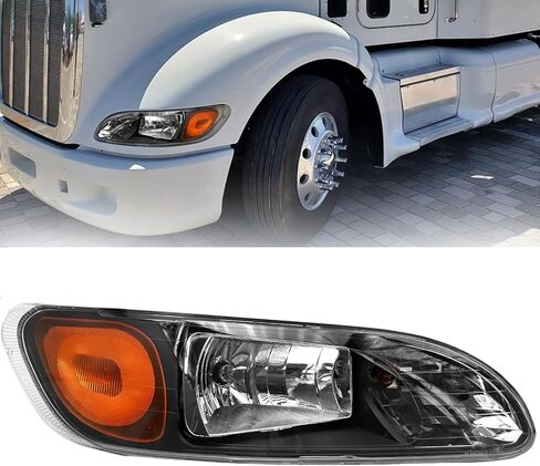 Headlights compatible with Peterbilt 387 386 384 382 325 330 335 337 340 348, W/o bulbs Headlamp, Black(Left & Right Side) in Saudi Arabia