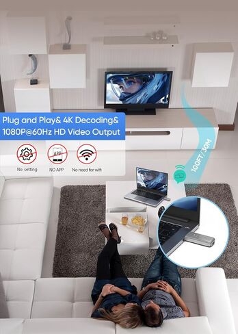 جهاز إرسال واستقبال HDMI لاسلكي 4K، 2.4G/5G التوصيل والتشغيل طقم موسع HDMI لاسلكي محمول لبث الفيديو والصوت للشاشة من الكمبيوتر المحمول/الكمبيوتر الشخصي/صندوق التلفزيون/جهاز العرض in Saudi Arabia