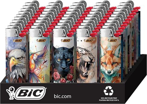 BIC Maxi Pocket Lighter, Special Edition Tattoos Collection, Assorted Unique Lighter Designs, 50 Count Tray of Lighters in Saudi Arabia