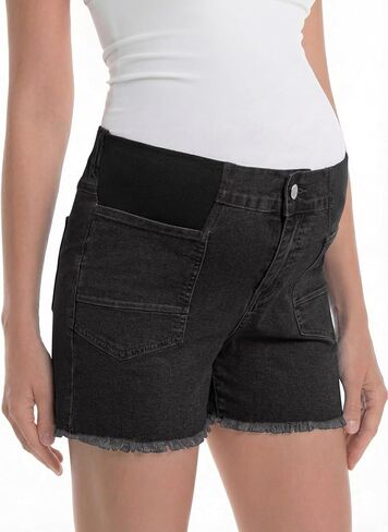 BLENCOT Women's Maternity Denim Shorts Mid-Rise Stretch Pregnancy Lounge Frayed Hem Plus Size Jeans Short with Pockets in Saudi Arabia