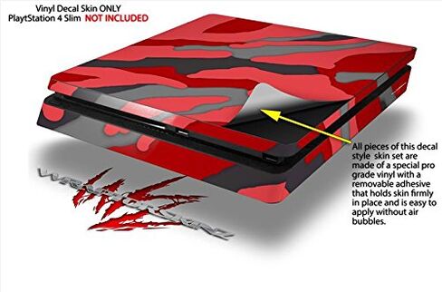 غلاف لاصق من الفينيل متوافق مع وحدة التحكم Sony PlayStation 4 Slim باللون الأحمر المموه (جهاز PS4 غير متضمن) in Kuwait