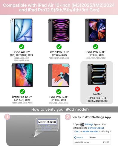 حافظة لوحة المفاتيح لجهاز iPad Air 13(M3 2025 / M2 2024) وiPad Pro 12.9(الجيل السادس/الخامس//الرابع/الثالث، لوحة مفاتيح سحرية مع إضاءة خلفية 11 لونًا، لوحة تتبع مدمجة، صف الوظائف، حامل أقلام، وردي ملكي فاتح) in Kuwait