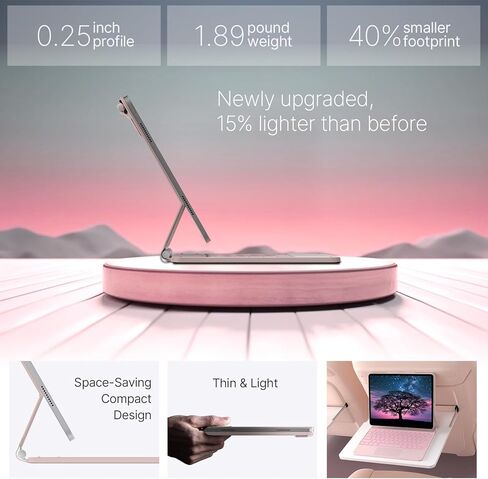 حافظة لوحة المفاتيح لجهاز iPad Air 13(M3 2025 / M2 2024) وiPad Pro 12.9(الجيل السادس/الخامس//الرابع/الثالث، لوحة مفاتيح سحرية مع إضاءة خلفية 11 لونًا، لوحة تتبع مدمجة، صف الوظائف، حامل أقلام، وردي ملكي فاتح) in Kuwait