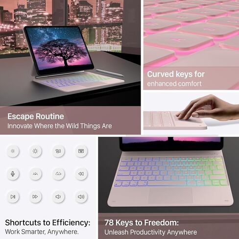 حافظة لوحة المفاتيح لجهاز iPad Air 13(M3 2025 / M2 2024) وiPad Pro 12.9(الجيل السادس/الخامس//الرابع/الثالث، لوحة مفاتيح سحرية مع إضاءة خلفية 11 لونًا، لوحة تتبع مدمجة، صف الوظائف، حامل أقلام، وردي ملكي فاتح) in Kuwait