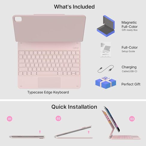 حافظة لوحة المفاتيح لجهاز iPad Air 13(M3 2025 / M2 2024) وiPad Pro 12.9(الجيل السادس/الخامس//الرابع/الثالث، لوحة مفاتيح سحرية مع إضاءة خلفية 11 لونًا، لوحة تتبع مدمجة، صف الوظائف، حامل أقلام، وردي ملكي فاتح) in Kuwait