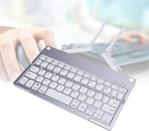 لوحة مفاتيح بلوتوث قابلة للطي، لوحة مفاتيح محمولة مدمجة للسفر مع حامل هاتف مدمج، مفاتيح صامتة هادئة، بطارية قابلة لإعادة الشحن 45 ساعة للكمبيوتر اللوحي والكمبيوتر المحمول وسطح المكتب (أبيض فضي) in Kuwait