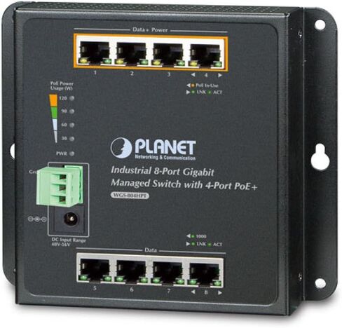 Planet WGS-804HPT محول صناعي ذو 8 منافذ 10/100/1000T مثبت على الحائط مع 4 منافذ PoE+ (-40~75 درجة مئوية) in Saudi Arabia