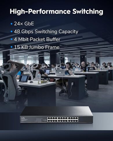 Cudy GS1024E 24 Port Light Smart Gigabit Switch، التوصيل والتشغيل، معدن قوي، منافذ محمية QoS، VLAN، IGMP LAG، علبة فولاذية قابلة للتركيب على الرف in Saudi Arabia