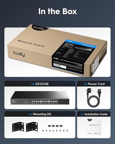 Cudy GS1024E 24 Port Light Smart Gigabit Switch، التوصيل والتشغيل، معدن قوي، منافذ محمية QoS، VLAN، IGMP LAG، علبة فولاذية قابلة للتركيب على الرف in Saudi Arabia