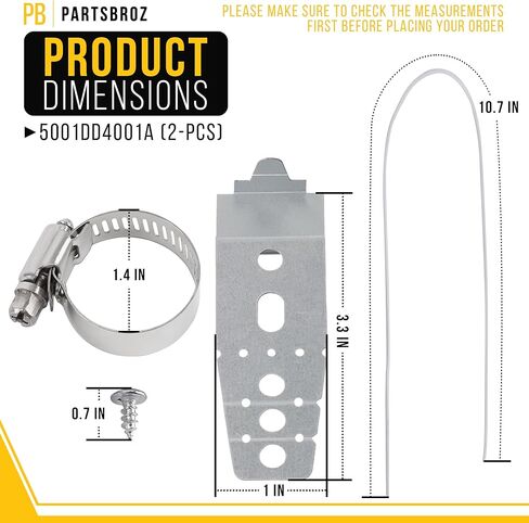 Lifetime 5001DD4001A Dishwasher Mounting Bracket by PartsBroz - Compatible LG - Replaces AP4438292 AH3525525 EA3525525 - Includes 2 Brackets, Hose Clamp, 2 Screws, 2 Wires - For Top and Side Mounting in Kuwait