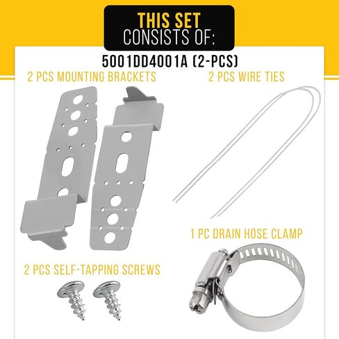 Lifetime 5001DD4001A Dishwasher Mounting Bracket by PartsBroz - Compatible LG - Replaces AP4438292 AH3525525 EA3525525 - Includes 2 Brackets, Hose Clamp, 2 Screws, 2 Wires - For Top and Side Mounting in Kuwait