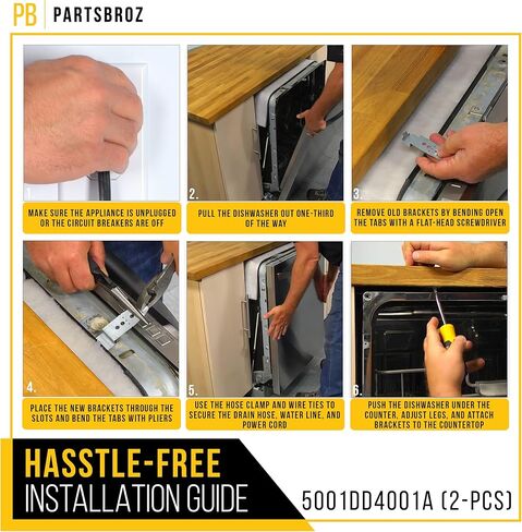 Lifetime 5001DD4001A Dishwasher Mounting Bracket by PartsBroz - Compatible LG - Replaces AP4438292 AH3525525 EA3525525 - Includes 2 Brackets, Hose Clamp, 2 Screws, 2 Wires - For Top and Side Mounting in Kuwait