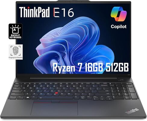 Lenovo ThinkPad E16 Business Laptop (16" FHD+ Display, AMD Ryzen 7 7730U (> Intel i7-1255U), 16GB RAM, 512GB SSD) Fingerprint, Backlit, FHD Webcam, Wi-Fi, Ethernet, Win 11 Pro w/ AI Copilot, Black in Saudi Arabia