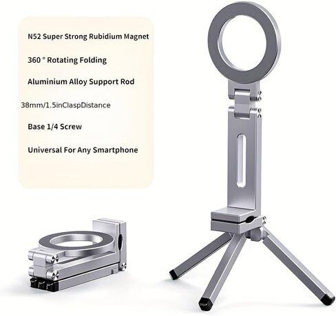 Portable Magnetic Phone Holder, Foldable Design with 360° Rotation, Strong Suction Cup & Clip in Saudi Arabia