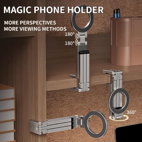 Portable Magnetic Phone Holder, Foldable Design with 360° Rotation, Strong Suction Cup & Clip in Saudi Arabia