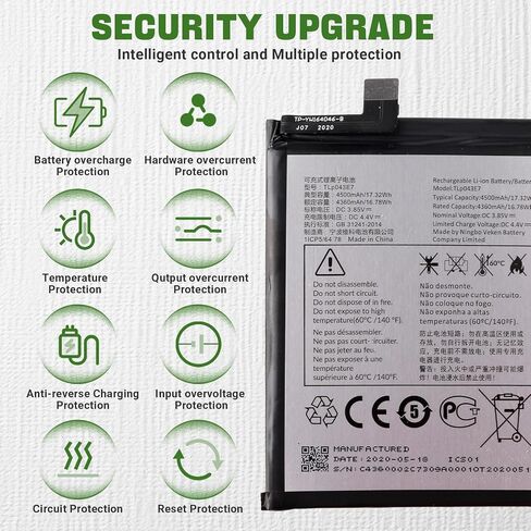 بطارية قابلة للشحن جديدة TLp043E7 بقدرة 4500 مللي أمبير في الساعة متوافقة مع TCL Revvl 5G T790W T790Z/30 XE 5G T767W مع أداة الترقية in Kuwait