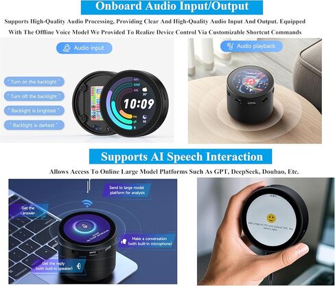 ESP32-S3 مع لوحة تطوير LCD مستديرة تعمل باللمس مقاس 1.85 بوصة، 360 × 360، تدعم Wi-Fi & BLE 5، خطاب AI، صندوق مكبر صوت ذكي، يدعم تفاعل الكلام AI والتحكم الصوتي دون اتصال بالإنترنت، مع مكبر صوت 8Ω 2W in Saudi Arabia