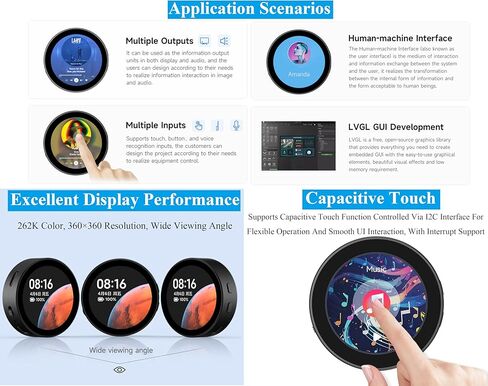ESP32-S3 مع لوحة تطوير LCD مستديرة تعمل باللمس مقاس 1.85 بوصة، 360 × 360، تدعم Wi-Fi & BLE 5، خطاب AI، صندوق مكبر صوت ذكي، يدعم تفاعل الكلام AI والتحكم الصوتي دون اتصال بالإنترنت، مع مكبر صوت 8Ω 2W in Saudi Arabia