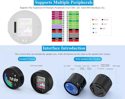 ESP32-S3 مع لوحة تطوير LCD مستديرة تعمل باللمس مقاس 1.85 بوصة، 360 × 360، تدعم Wi-Fi & BLE 5، خطاب AI، صندوق مكبر صوت ذكي، يدعم تفاعل الكلام AI والتحكم الصوتي دون اتصال بالإنترنت، مع مكبر صوت 8Ω 2W in Saudi Arabia