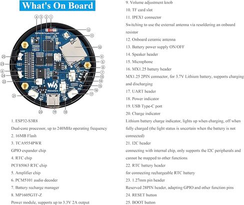 ESP32-S3 مع لوحة تطوير LCD مستديرة تعمل باللمس مقاس 1.85 بوصة، 360 × 360، تدعم Wi-Fi & BLE 5، خطاب AI، صندوق مكبر صوت ذكي، يدعم تفاعل الكلام AI والتحكم الصوتي دون اتصال بالإنترنت، مع مكبر صوت 8Ω 2W in Saudi Arabia