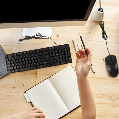 مجموعة لوحة مفاتيح وماوس USB سلكية من Jojofuny مع لوحة مفاتيح رقمية لأجهزة الكمبيوتر المحمول وسطح المكتب، قم بتوصيل وتشغيل مجموعة لوحة مفاتيح وماوس سلكية كاملة الحجم للاستخدام في المكتب والمنزل والمدرسة in Kuwait