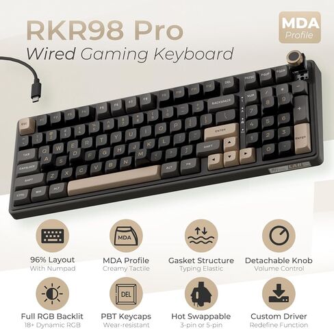 لوحة مفاتيح ميكانيكية سلكية RK ROYAL KLUDGE R98 Pro ومجموعة ماوس لاسلكية RK M3، لوحة مفاتيح ألعاب RGB قابلة للتبديل باللون الأسود، 47 جيجا ماوس ألعاب خفيف الوزن 42K DPI أسود in Kuwait