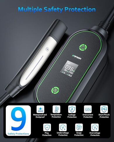 شاحن محمول بمستوى 1/2 EV لشاحن Tesla 16Amp، 240V 25ft كابل منزلي للسيارة الكهربائية EV، محول NEMA 6-20P إلى 5-15P، موصل NACS للهاتف المحمول متوافق مع جميع موديلات Tesla، مدرج في قائمة ETL in Kuwait