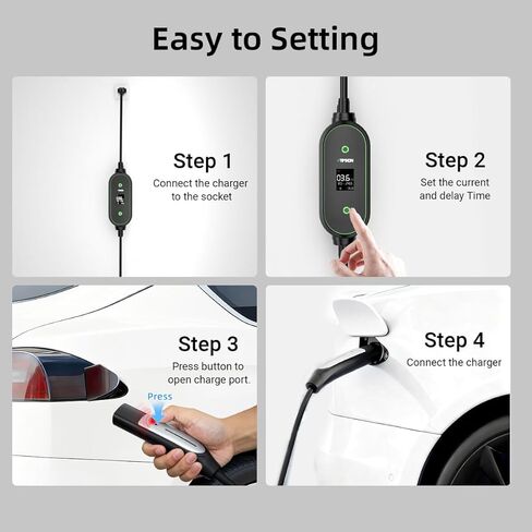 شاحن محمول بمستوى 1/2 EV لشاحن Tesla 16Amp، 240V 25ft كابل منزلي للسيارة الكهربائية EV، محول NEMA 6-20P إلى 5-15P، موصل NACS للهاتف المحمول متوافق مع جميع موديلات Tesla، مدرج في قائمة ETL in Kuwait