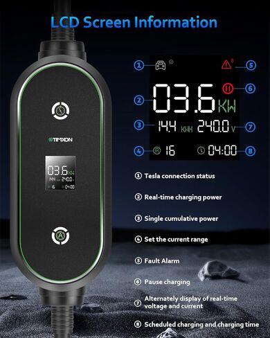 شاحن محمول بمستوى 1/2 EV لشاحن Tesla 16Amp، 240V 25ft كابل منزلي للسيارة الكهربائية EV، محول NEMA 6-20P إلى 5-15P، موصل NACS للهاتف المحمول متوافق مع جميع موديلات Tesla، مدرج في قائمة ETL in Kuwait