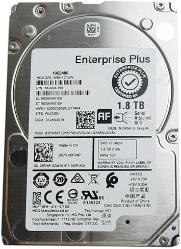 محرك القرص الصلب 6FV4P 06FV4P TH-06FV4P قطع غيار بديلة متوافقة لـ Dell Seagate Exos 10E2400 ST1800MM0129 1.8 تيرابايت 2.5 بوصة 10000 دورة في الدقيقة 256 ميجابايت ذاكرة تخزين مؤقت SAS 12.0 جيجابايت/ثانية HDD داخلي in Kuwait