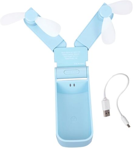 Portable Mini Folding USB Fan Dual-headed Rechargeable Cooling Fan Lightweight Handheld Small for Travel Outdoor Use Blue in Saudi Arabia