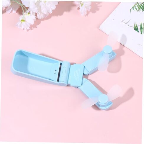 Portable Mini Folding USB Fan Dual-headed Rechargeable Cooling Fan Lightweight Handheld Small for Travel Outdoor Use Blue in Saudi Arabia