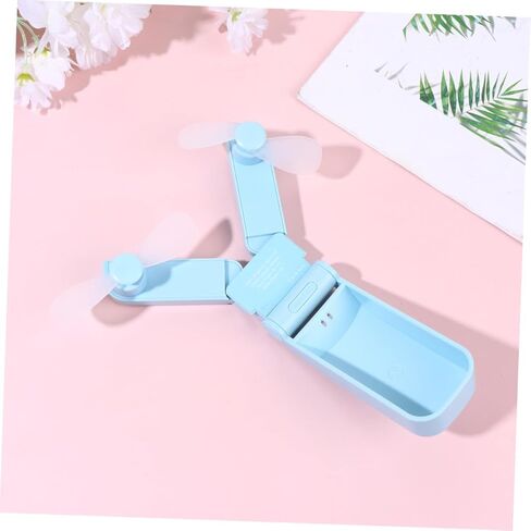Portable Mini Folding USB Fan Dual-headed Rechargeable Cooling Fan Lightweight Handheld Small for Travel Outdoor Use Blue in Saudi Arabia