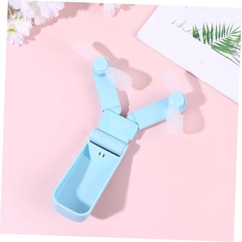 Portable Mini Folding USB Fan Dual-headed Rechargeable Cooling Fan Lightweight Handheld Small for Travel Outdoor Use Blue in Saudi Arabia