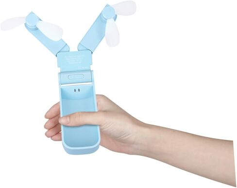 Portable Mini USB Fan Dual-headed Small Rechargeable Folding Handheld Cooling Fan Lightweight Blue for Travel Outdoor Use in Saudi Arabia
