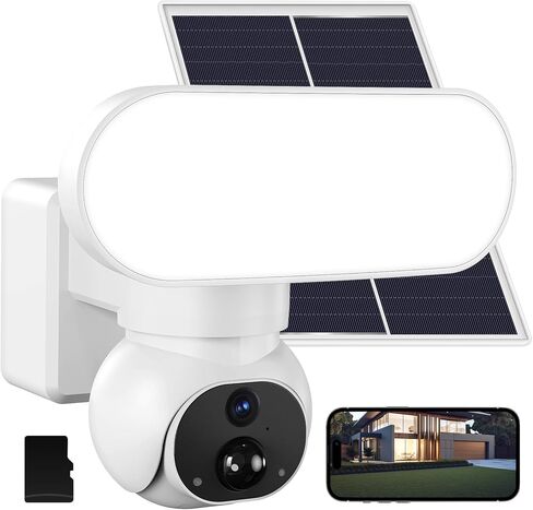 FancyDove Wireless Floodlight Camera, Outdoor Camera with Solar Panel for Home Security, Solar Camera Outdoor Wireless Flood Light Motion Sensor, 2K 360° PTZ View, 2000LM, Alexa, Waterproof, 64GB SD in Kuwait