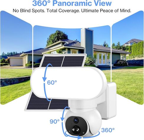 FancyDove Wireless Floodlight Camera, Outdoor Camera with Solar Panel for Home Security, Solar Camera Outdoor Wireless Flood Light Motion Sensor, 2K 360° PTZ View, 2000LM, Alexa, Waterproof, 64GB SD in Kuwait