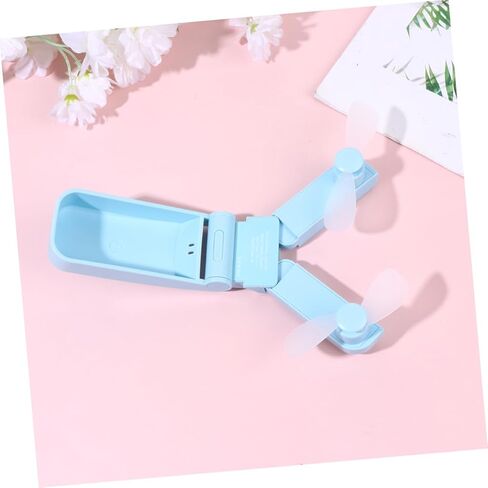 مروحة USB محمولة صغيرة قابلة للطي من BESPORTBLE، مروحة مكتب صغيرة قابلة لإعادة الشحن برأس مزدوج، خفيفة الوزن للسفر والاستخدام الخارجي باللون الأزرق in Kuwait