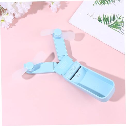 مروحة USB محمولة صغيرة قابلة للطي من BESPORTBLE، مروحة مكتب صغيرة قابلة لإعادة الشحن برأس مزدوج، خفيفة الوزن للسفر والاستخدام الخارجي باللون الأزرق in Kuwait
