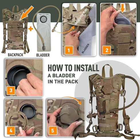 حامل ترطيب Multicam MOLLE - يحمل مثانة مياه سعة 3 لتر - حقيبة ظهر عسكرية تكتيكية للمشي لمسافات طويلة وركوب الدراجات والتخييم والاستخدام في الهواء الطلق in Saudi Arabia