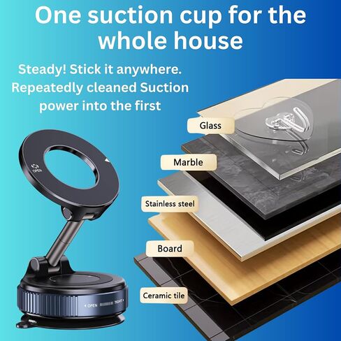 Vacuum Magnetic Phone Holder, Upgraded 360° Car Mount for MagSafe, Adjustable Hands-Free Ultra Suction Cup Holder, Car Mount for iPhone 17 Pro Max, 16, 15, 14, 13, 12, Air, Plus in Saudi Arabia