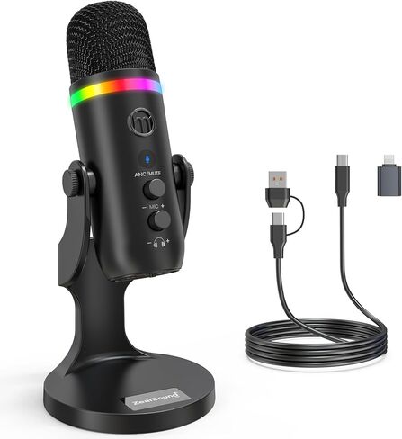 ميكروفون ZealSound USB، ميكروفون مكثف للكمبيوتر الشخصي، ميكروفونات ألعاب التوصيل والتشغيل لأجهزة PS 4&5. إخراج سماعة الرأس والتحكم في مستوى الصوت، التحكم في كسب الميكروفون، زر كتم الصوت للصوت، YouTube Podcast على Mac&Windows (أسود) in Kuwait