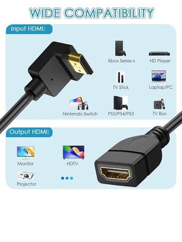 كابل تمديد HDMI بزاوية 1.5 قدم 4K HDMI موسع ذكر إلى أنثى سلك محول 90 درجة HD محول فيديو للشاشة، الكمبيوتر المحمول، جهاز العرض، HDTV in Saudi Arabia