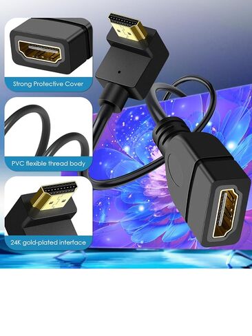 كابل تمديد HDMI بزاوية 1.5 قدم 4K HDMI موسع ذكر إلى أنثى سلك محول 90 درجة HD محول فيديو للشاشة، الكمبيوتر المحمول، جهاز العرض، HDTV in Saudi Arabia