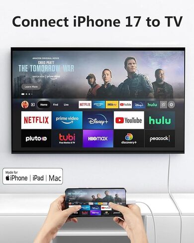 [معتمد من MFi] كابل USB C إلى HDMI 8K@60 هرتز مع منفذ شحن سريع 100 وات PD، سلك محول 6FT من النوع C إلى HDMI لهاتف iPhone 17/16/15، MacBook Pro/Air، iPad Pro إلى شاشة عرض التلفزيون in Kuwait