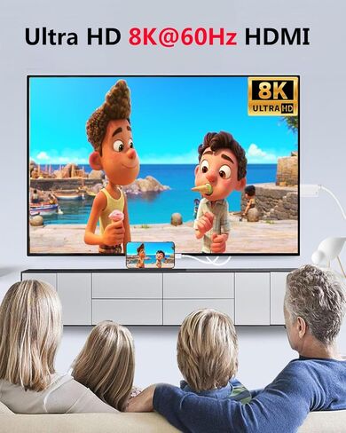 [معتمد من MFi] كابل USB C إلى HDMI 8K@60 هرتز مع منفذ شحن سريع 100 وات PD، سلك محول 6FT من النوع C إلى HDMI لهاتف iPhone 17/16/15، MacBook Pro/Air، iPad Pro إلى شاشة عرض التلفزيون in Kuwait