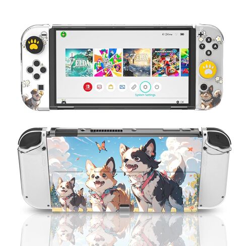 NANANINO Protective Case for Switch OLED – Cute Hard Shell with Kickstand, Screen Protector & 2 Thumb Grips – All-In-One Dockable Cover for Girls, Compatible with Switch OLED Console in Kuwait