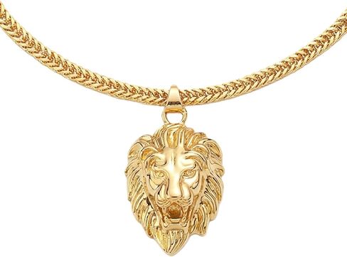 Mens Necklace Lion Head Pendant Necklace, Mens Stainless Steel Gothic 22 Inch Biker Link Chain Gold in Saudi Arabia